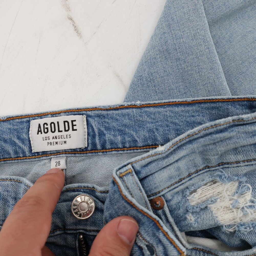 Agolde jeans womens 28 L25 Sophie Crop Blue Medium Wash Denim Cotton mid Rise - Picture 10 of 12